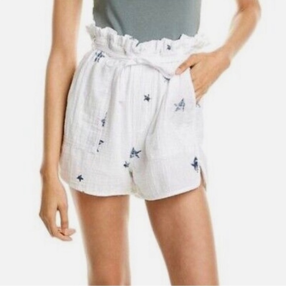 Splendid Star Print Paperbag Cotton Gauze Shorts White Blue | Size M | NWT - Picture 1 of 11